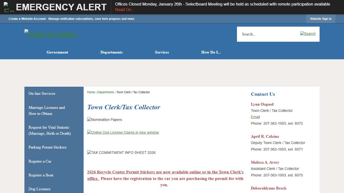 Town Clerk/Tax Collector York, ME