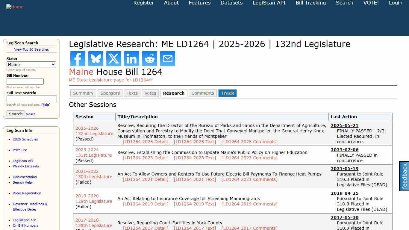Legislative Research: ME LD1264 2025-2026 132nd Legislature LegiScan